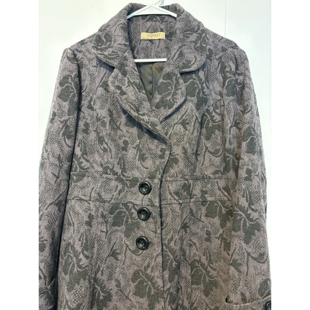 Womens Romy Coat Paisly design pea coat style XL Black and purple-Black lining